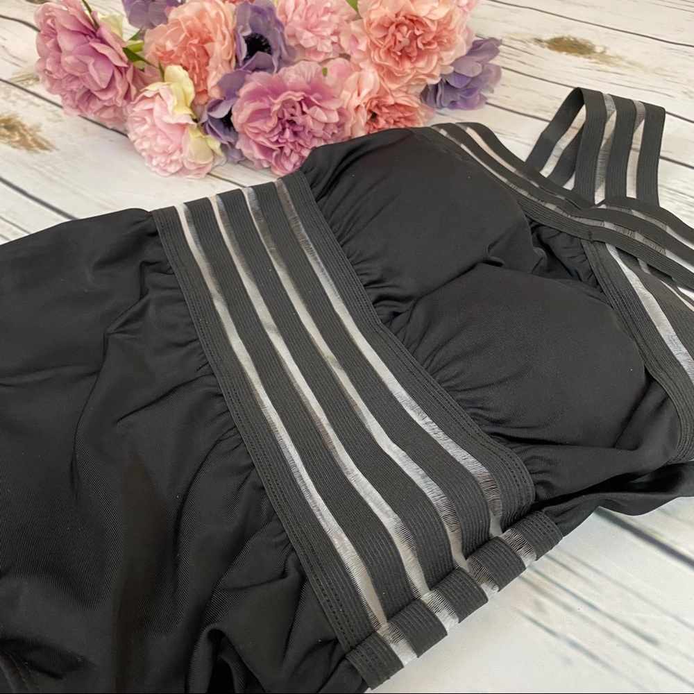 Black Criss Cross Striped Mesh One Piece Swimsuit - Picture 14 of 16
